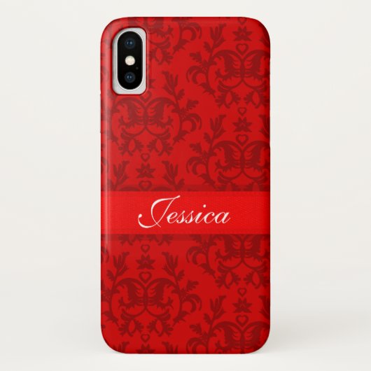 Jouw naam damask rode iPhone case (Achterkant)