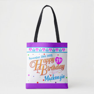 Jouw naam Datum en leeftijd op Happy Birthday 2 Si Tote Bag