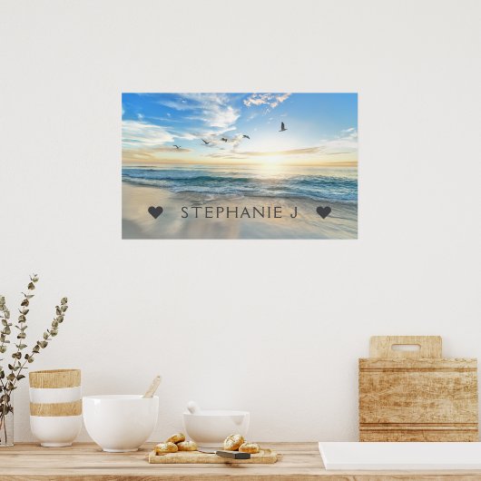 Jouw naam de Aangepaste Scène van de Beach met Sea Poster (Keuken)