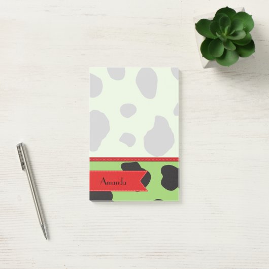 jouw naam - Dierafdrukken, Koeienspots - Groen zwa Post-it® Notes (Kantoor)