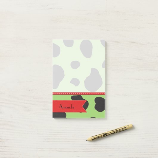 jouw naam - Dierafdrukken, Koeienspots - Groen zwa Post-it® Notes (Op bureau)