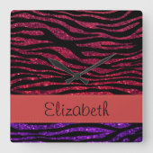 jouw naam - Dierafdrukken, Zebra, strooisel - Paar Vierkante Klok (Voorkant)