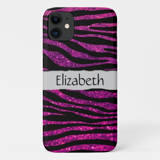 Jouw naam - Dierlijke Druk, Zebra, schitter - Roze Case-Mate iPhone Case (Achterkant)