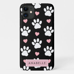 jouw naam - Dog Paws, Traces, Hearts - Roze Zwart Case-Mate iPhone Case