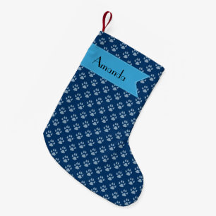 jouw naam - Dog Paws, Traces, Paw-prints - Blauw Kleine Kerstsok