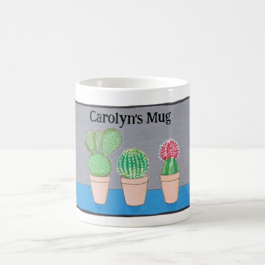 Jouw naam, drie cactusen, schattig koffiemok (Center)