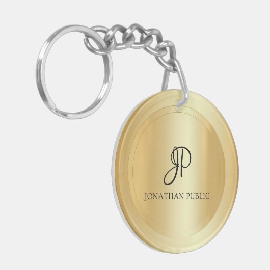 Jouw naam Elegant Faux Gold Sjabloon Monogram Sleutelhanger (Voorkant Links)