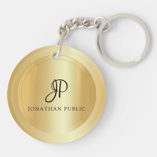 Jouw naam Elegant Faux Gold Sjabloon Monogram Sleutelhanger (Achterkant)