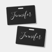 Jouw naam | Elegant wit script op zwart Badge (Voor- en achterkant)