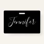 Jouw naam | Elegant wit script op zwart Badge (Achterkant)