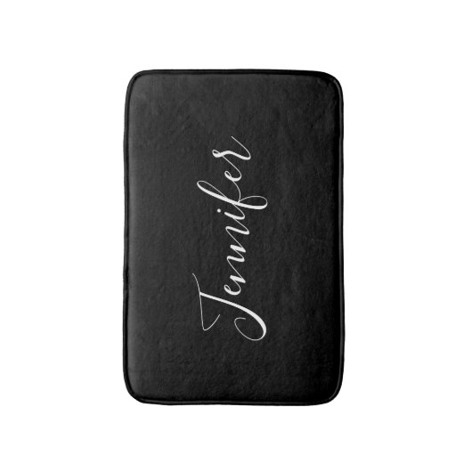 Jouw naam | Elegant wit script op zwart Badmat (Voorkant Verticaal)