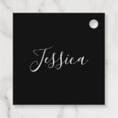 Jouw naam | Elegant wit script op zwart Bedankjes Labels (Achterkant)