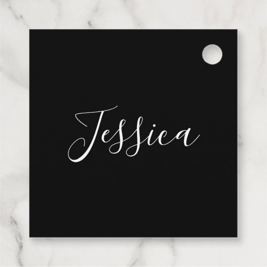 Jouw naam | Elegant wit script op zwart Bedankjes Labels (Achterkant)