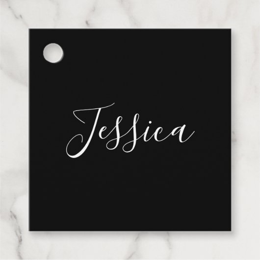 Jouw naam | Elegant wit script op zwart Bedankjes Labels (Voorkant)