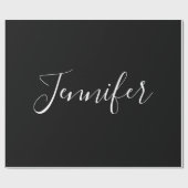 Jouw naam | Elegant wit script op zwart Cadeaupapier (Vlak)