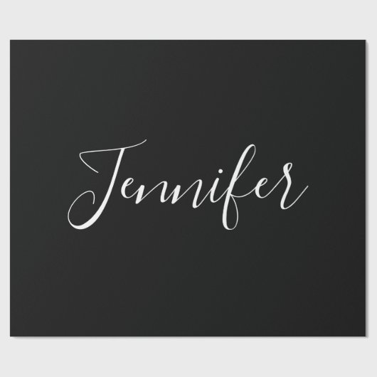 Jouw naam | Elegant wit script op zwart Cadeaupapier (Vlak)