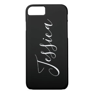 Jouw naam   Elegant wit script op zwart iPhone 8/7 Hoesje