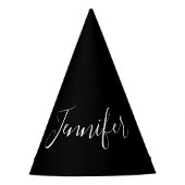 Jouw naam | Elegant wit script op zwart Feesthoedjes (Voorkant)