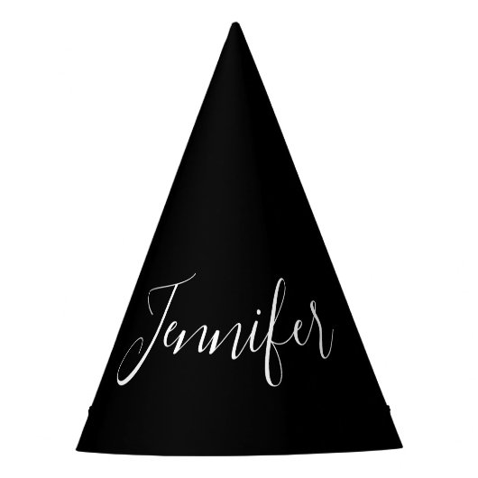 Jouw naam | Elegant wit script op zwart Feesthoedjes (Voorkant)