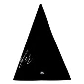 Jouw naam | Elegant wit script op zwart Feesthoedjes (Rechts)