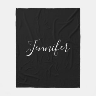 Jouw naam   Elegant wit script op zwart Fleece Deken