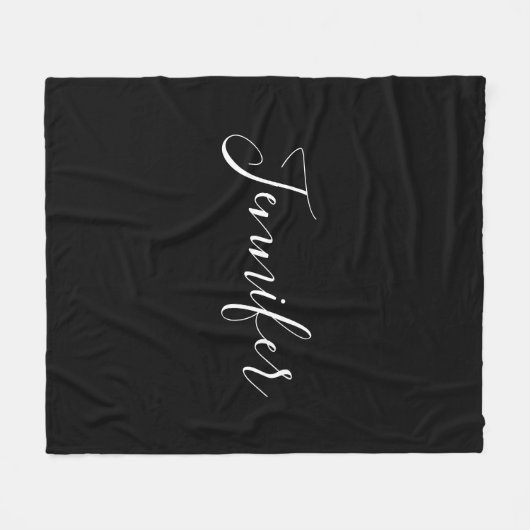 Jouw naam | Elegant wit script op zwart Fleece Deken (Voorkant (Horizontaal))
