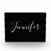 Jouw naam | Elegant wit script op zwart Fotoblokken (Voorkant)