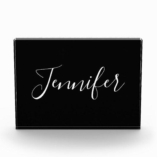 Jouw naam | Elegant wit script op zwart Fotoblokken (Voorkant)