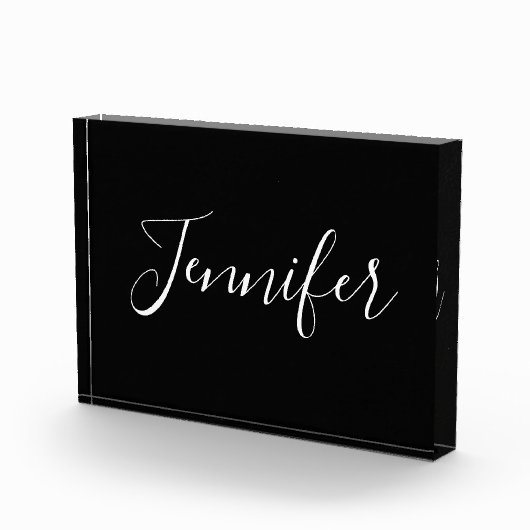 Jouw naam | Elegant wit script op zwart Fotoblokken (Rechts)