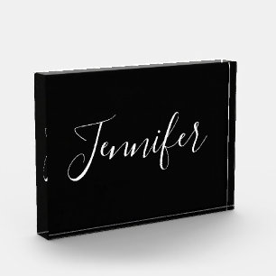 Jouw naam   Elegant wit script op zwart Fotoblokken