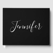 Jouw naam | Elegant wit script op zwart Gastenboek (Voorkant)