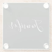 Jouw naam | Elegant wit script op zwart Glazen Onderzetter (Achterkant)