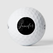 Jouw naam | Elegant wit script op zwart Golfballen (Voorkant)