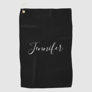 Jouw naam   Elegant wit script op zwart Golfhanddoek