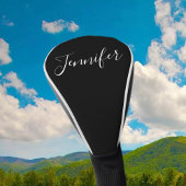 Jouw naam | Elegant wit script op zwart Golfheadcover