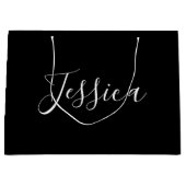 Jouw naam | Elegant wit script op zwart Groot Cadeauzakje (Voorkant)