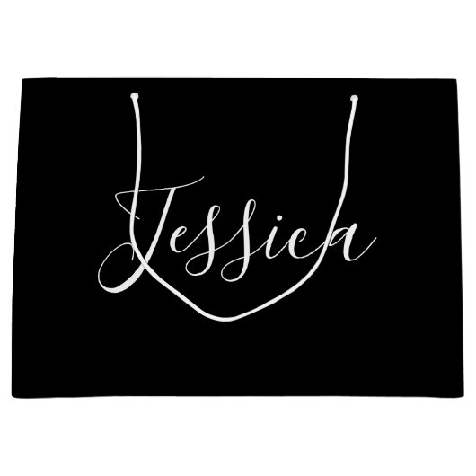 Jouw naam | Elegant wit script op zwart Groot Cadeauzakje (Voorkant)