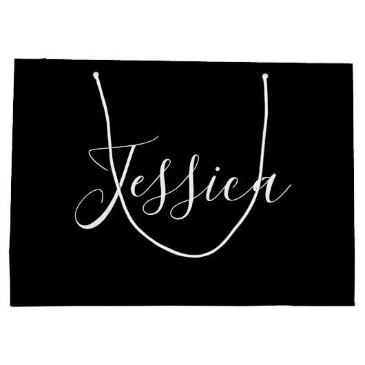 Jouw naam | Elegant wit script op zwart Groot Cadeauzakje (Achterkant)