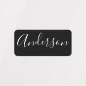 Jouw naam | Elegant wit script op zwart kleding Labels (Design 1)