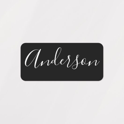Jouw naam | Elegant wit script op zwart kleding Labels (Design 2)