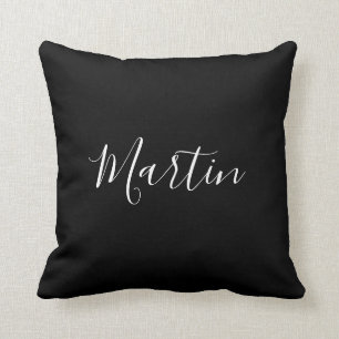 Jouw naam Elegant wit script op zwart Kussen