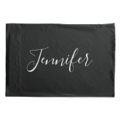 Jouw naam | Elegant wit script op zwart Kussensloop (Achterkant)