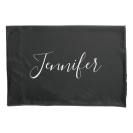 Jouw naam | Elegant wit script op zwart Kussensloop