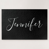 Jouw naam | Elegant wit script op zwart Legpuzzel (Horizontaal)
