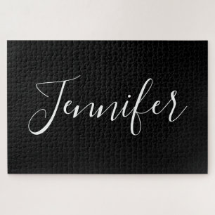 Jouw naam   Elegant wit script op zwart Legpuzzel