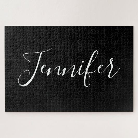 Jouw naam | Elegant wit script op zwart Legpuzzel (Horizontaal)