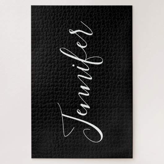 Jouw naam | Elegant wit script op zwart Legpuzzel (Verticaal)