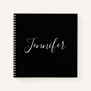 Jouw naam   Elegant wit script op zwart Notitieboek