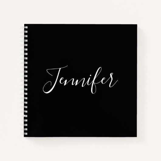 Jouw naam | Elegant wit script op zwart Notitieboek (Voorkant)