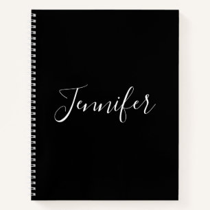 Jouw naam   Elegant wit script op zwart Notitieboek